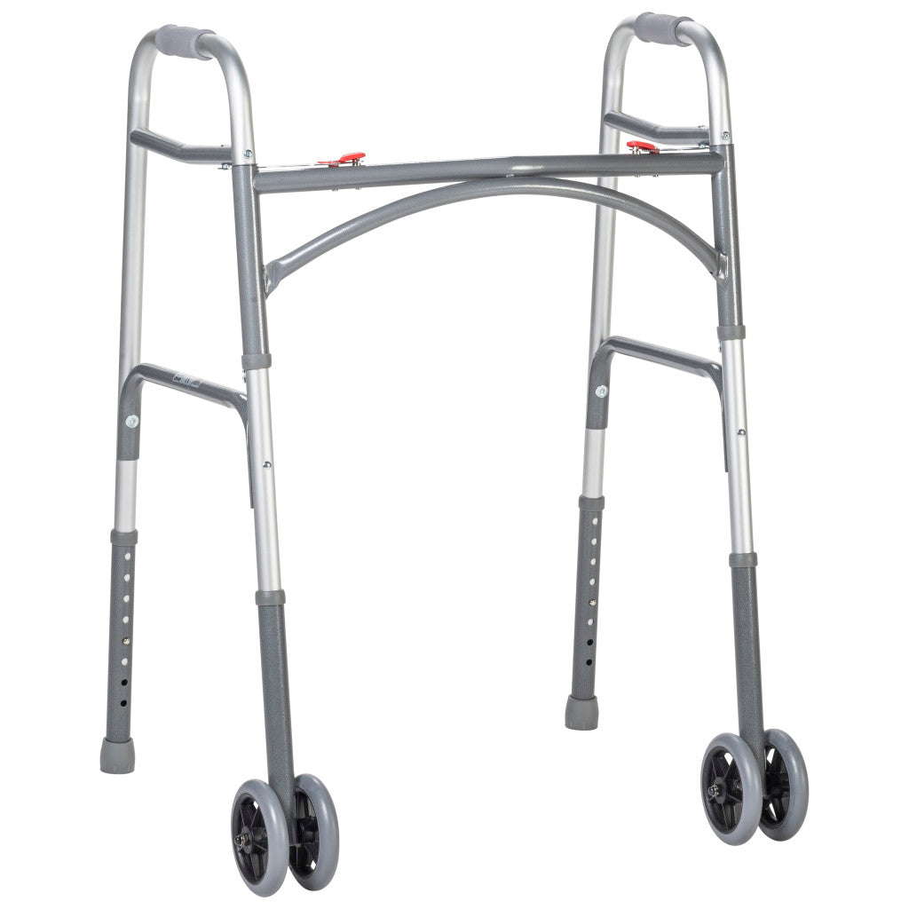 Drive Bariatric Aluminum Two Button Folding Walker with Wheels