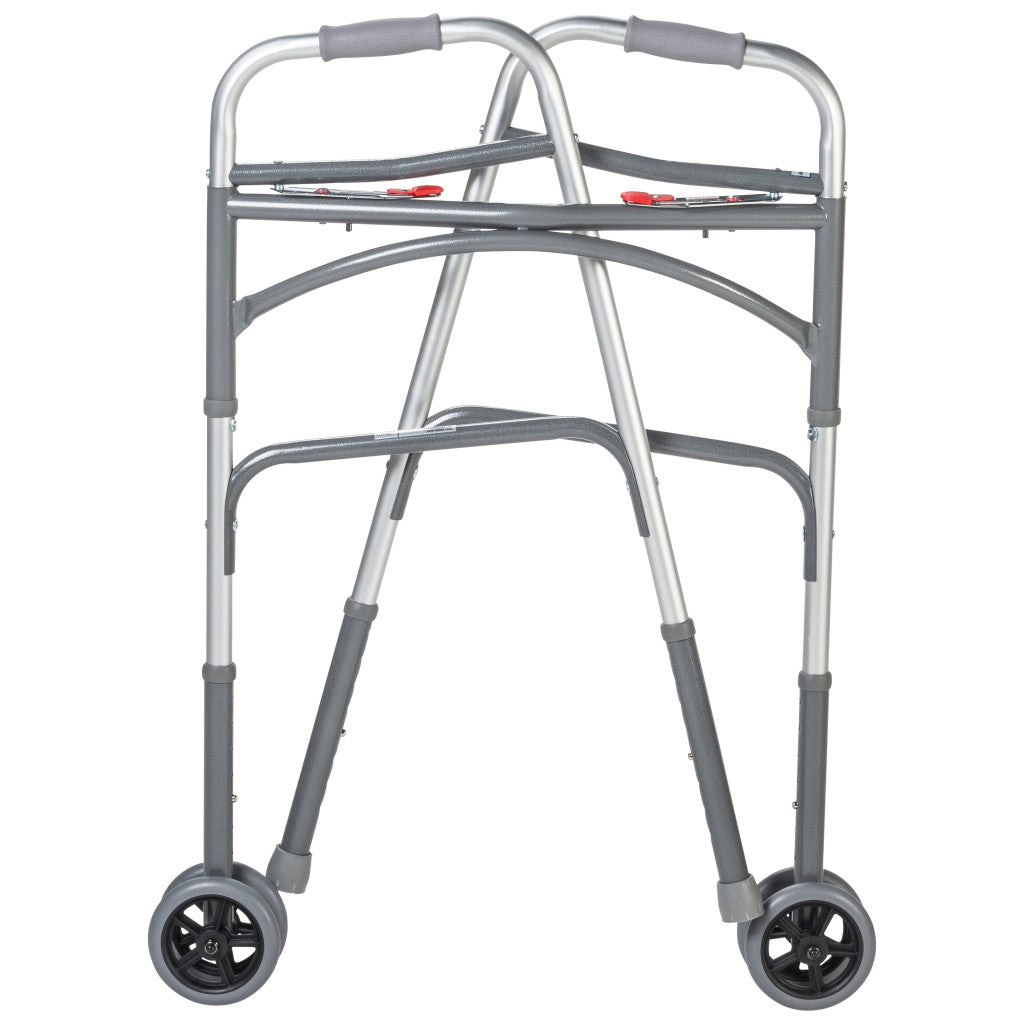 Drive Bariatric Aluminum Two Button Folding Walker with Wheels