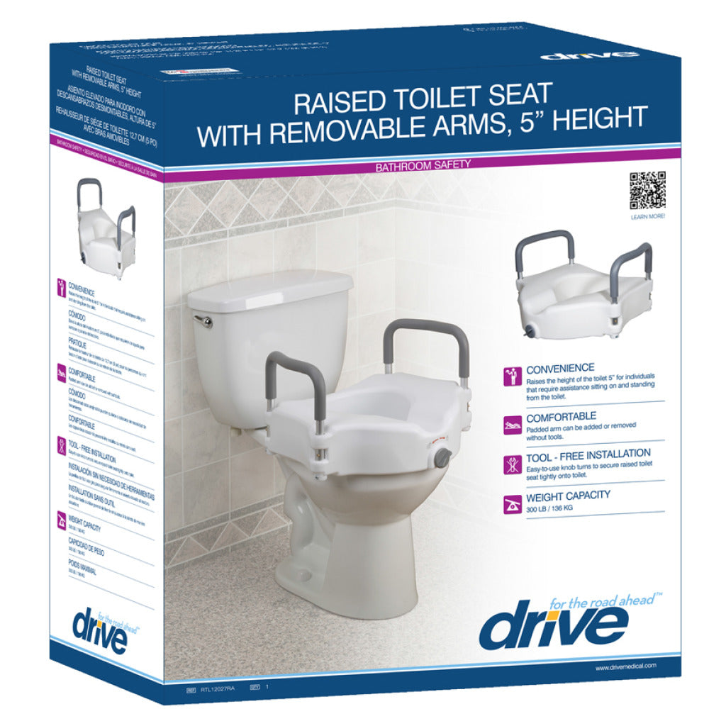 Raised Toilet Seat with Tool-Free Removable Arms