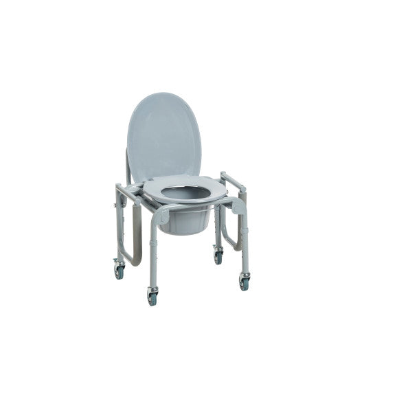 Drive Steel Drop-Arm Commode with Wheels and Padded Armrests